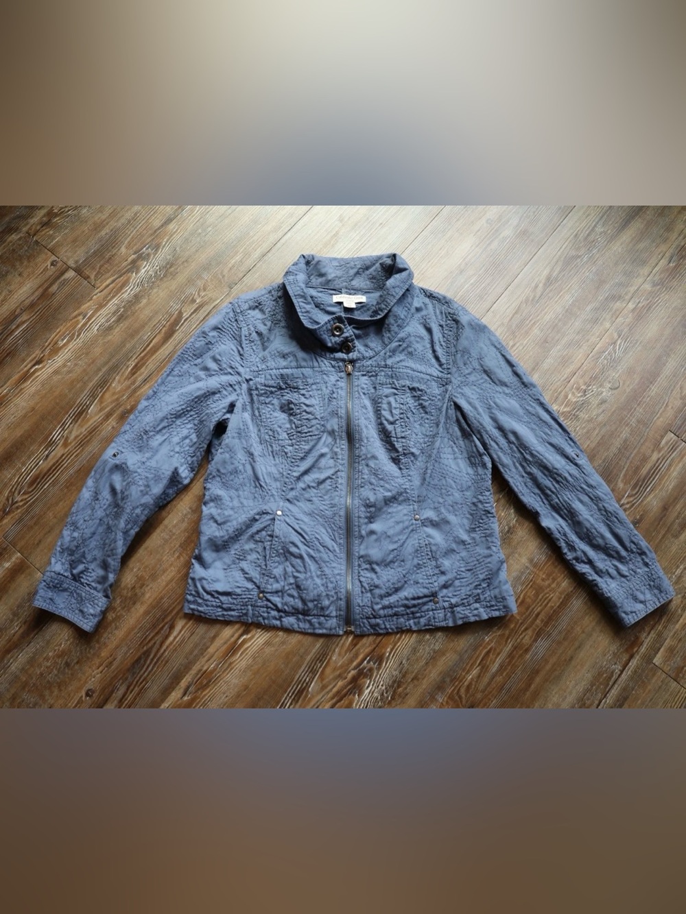 Coldwater Creek Textured Embroidered Jacket Blue Casual Boho Womens P10